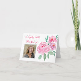 水彩牡丹ハッピー46誕生日追加フォト カード