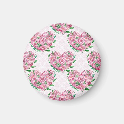 水彩牡丹ハート マグネット (正面)