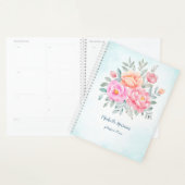 水彩牡丹バラピンクターコイズフローラ プランナー手帳 (ディスプレー)
