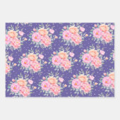 水彩牡丹バラピンクピーチフローラブーケ ラッピングペーパーシート (正面3)