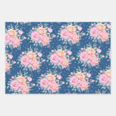 水彩牡丹バラピンクピーチフローラブーケ ラッピングペーパーシート (正面)