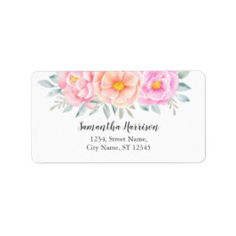 水彩牡丹バラピンクピーチフローラボー ラベル