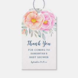 水彩牡丹バラピンクフローラありがとう ギフトタグ