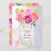 水彩牡丹バラ素朴メイスンジャー結婚ズ 招待状 (正面/裏面)