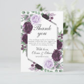 水彩牡丹パープルグレーシルバー秋の結婚式 サンキューカード (スタンド正面)