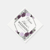 水彩牡丹パープルグレーシルバー秋の結婚式 スタンダードカクテルナプキン (角)