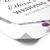 水彩牡丹パープルグレーシルバー秋の結婚式 ポスター (角)