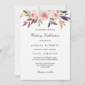 水彩牡丹パープルピンク結婚式招待状 招待状 (正面)