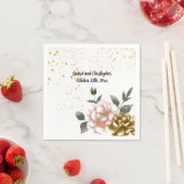 水彩牡丹ピンクとブロンズ紙ナプキン スタンダードカクテルナプキン (インサイチュ)