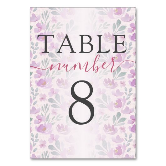水彩牡丹ピンクと薄紫テーブル番号 テーブルナンバー (裏面)