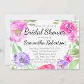 水彩牡丹ピンクグリーンフローラブライダルシャワー 招待状 (正面)