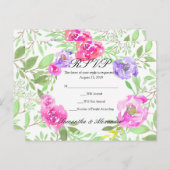 水彩牡丹ピンクグリーン結婚フローラ インビテーションポストカード (正面/裏面)