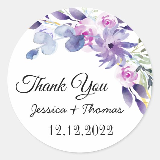 水彩牡丹フラワーサンキュー結婚式の引き出物 ラウンドシール (正面)
