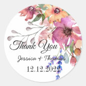 水彩牡丹フラワーサンキュー結婚式の引き出物C ラウンドシール (正面)