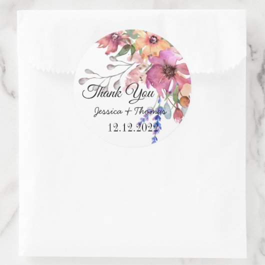 水彩牡丹フラワーサンキュー結婚式の引き出物C ラウンドシール (バッグ)