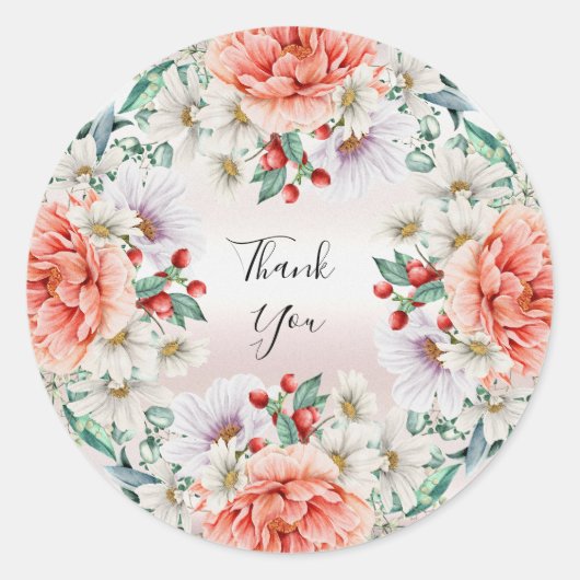 水彩牡丹フラワーシール ラウンドシール (正面)