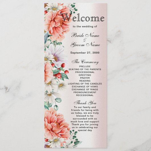 水彩牡丹フラワー結婚式 プログラム (正面)