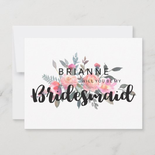 水彩牡丹フローラが私の花嫁になる 招待状 (正面)