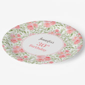 水彩牡丹フローラピンクピーチサマー誕生日 ペーパープレート (アングル)