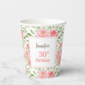 水彩牡丹フローラピンクピーチ30歳の誕生日 紙コップ (裏面)
