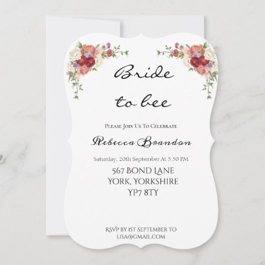 水彩牡丹フローラブライダルシャワー招待 招待状 (正面)