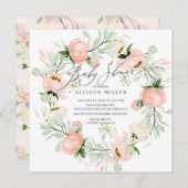 水彩牡丹フローラリースベビーシャワー 招待状 (正面/裏面)