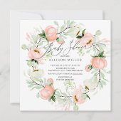 水彩牡丹フローラリースベビーシャワー 招待状 (正面)