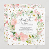 水彩牡丹フローラリースベビーティーシャワー 招待状 (正面/裏面)