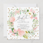 水彩牡丹フローラリースベビーティーシャワー 招待状 (正面)