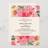 水彩牡丹フローラ婚約パーティ 招待状 (正面/裏面)