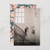 水彩牡丹フローラ結婚の写真ありがとう (正面/裏面)