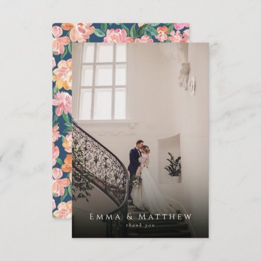 水彩牡丹フローラ結婚の写真ありがとう (正面/裏面)