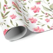 水彩牡丹フローラ – ピンク&グリーン ラッピングペーパー (ロールコーナー)