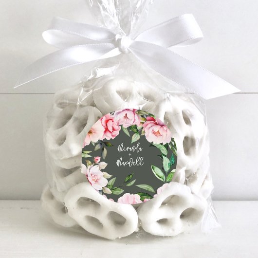 水彩牡丹マグノリアダーク結婚ズ ラウンドシール