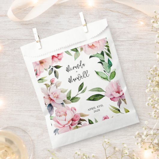 水彩牡丹マグノリアピンク結婚ズ フェイバーバッグ (クリップ留めされた状態)