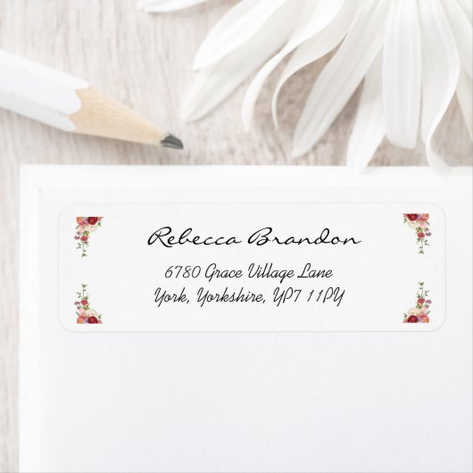 水彩牡丹モダンフローラ差出人住所 ラベル (インサイチュ)