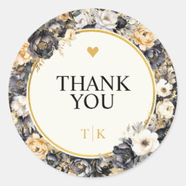 水彩牡丹モノグラムありがとうステッカー ラウンドシール
