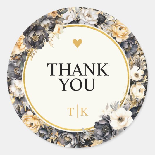 水彩牡丹モノグラムありがとうステッカー ラウンドシール (正面)