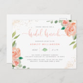 水彩牡丹ユーカリブライダルシャワーブランチ インビテーションポストカード (正面/裏面)