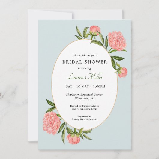 水彩牡丹ヴィンテージブライダルシャワー 案内状 (正面)