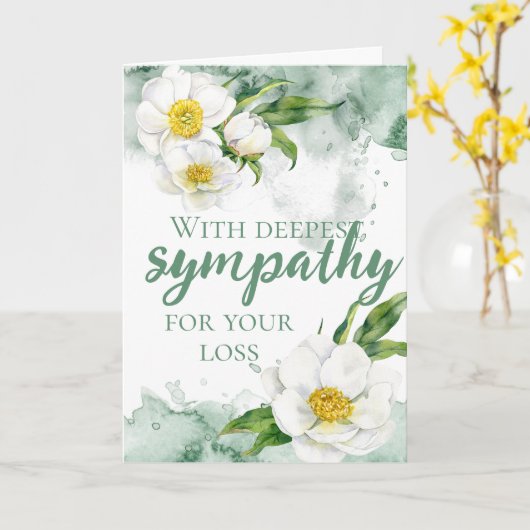 水彩牡丹悔やみや弔慰 カード (黄色い花)