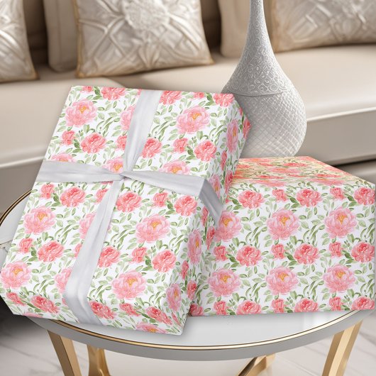 水彩牡丹模様のラッピング紙 ラッピングペーパー