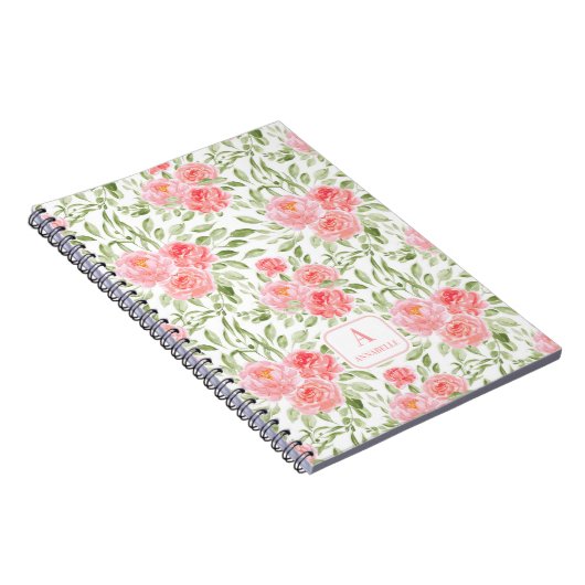 水彩牡丹模様モノグラム手帳 ノートブック (右側)