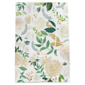 水彩牡丹淡い色のと金ゴールドグリッターの葉 ミディアムペーパーバッグ (裏面)