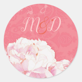 水彩牡丹結婚ピンク ラウンドシール