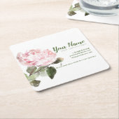 水彩牡丹花名刺 スクエアペーパーコースター (アングル)