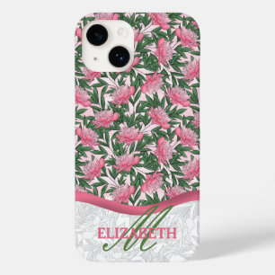 水彩牡丹花模様ピンクモノグラム Case-Mate iPhone 14ケース