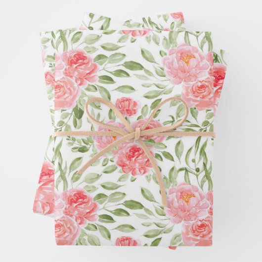 水彩牡丹花模様 ラッピングペーパーシート (インサイチュ)