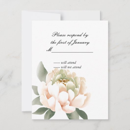 水彩牡丹返信カード 出欠カード (正面)