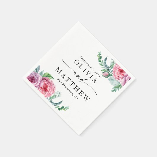 水彩牡丹。エレガントフローラ結婚ズ スタンダードカクテルナプキン (角)